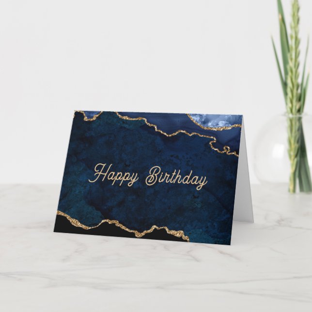 Carte Geode Blue Gilded Birthday (Devant)