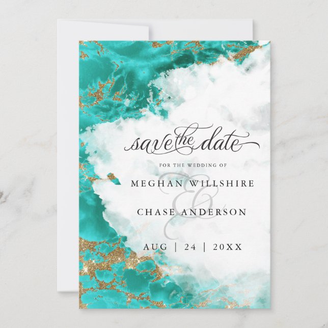 Carte Géode Turquoise Moderne BarefootBride™ (Devant)