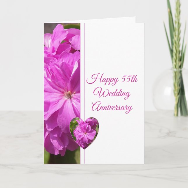 Carte Geranium Personnalisé 55e anniversaire de Mariage (Devant)