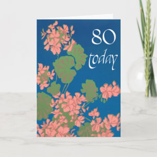 Carte Geraniums saumon rose sur Deep Blue, 80e anniversa