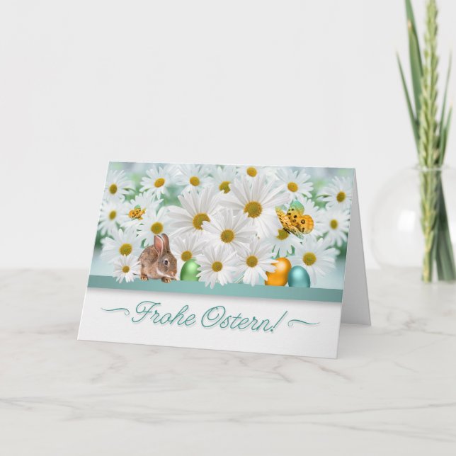 Carte GERMAN Easter Daisy Garden Bunny and Eggs (Devant)