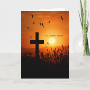 Carte GERMAN Language Sympathy Condolances Sunset Cross