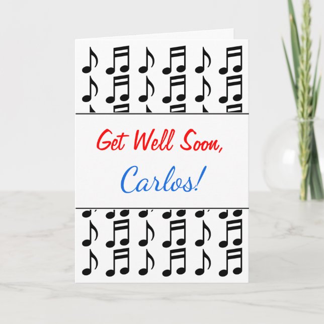 Carte "Get Well Bientôt" + Grille de notes musicales (Devant)