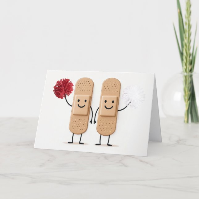 Carte Get Well Soon Bandages With Cheerleading Pompoms (Devant)