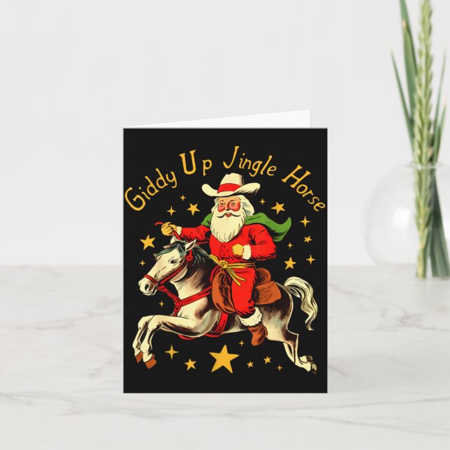 Carte Giddy Up Jingle Horse Funny Retro Santa Cowboy Chr (Devant)