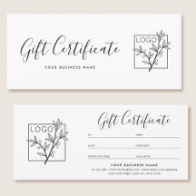 Gift Certificate Logo Script Minimalist White