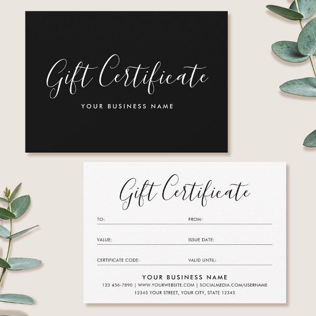 Carte Gift Certificate Script Minimalist Black Card (Créateur téléchargé)