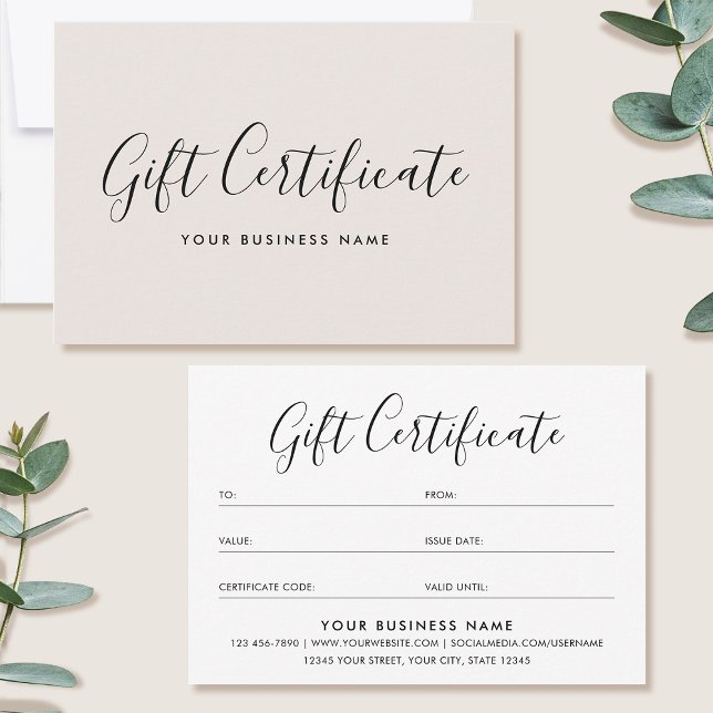 Carte Gift Certificate Script Minimalist Off-White Card (Créateur téléchargé)