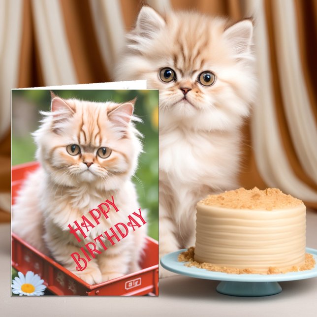 Carte Gingembre et crème Tabby Chat en Wagon rouge Anniv (Créateur téléchargé)