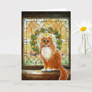 Carte Ginger cat avec vitrail victorien