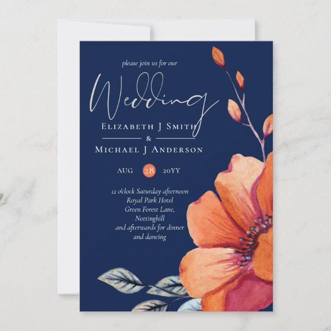 Carte Ginger Navy Blue Automne Mariages de automne Invit (Devant)