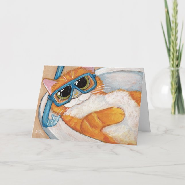 Carte Ginger Tabby Chat avec tuba dans l'évier - Art Cha (Devant)