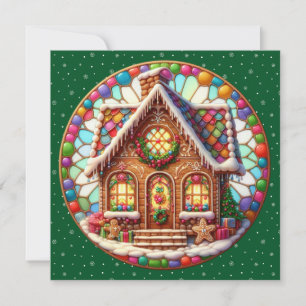 Carte Gingerbread House Round Christmas Grey Card