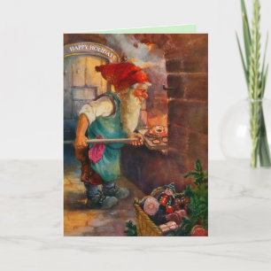 Carte Ginglerie suédoise Tomten ou Elf Baker Noël