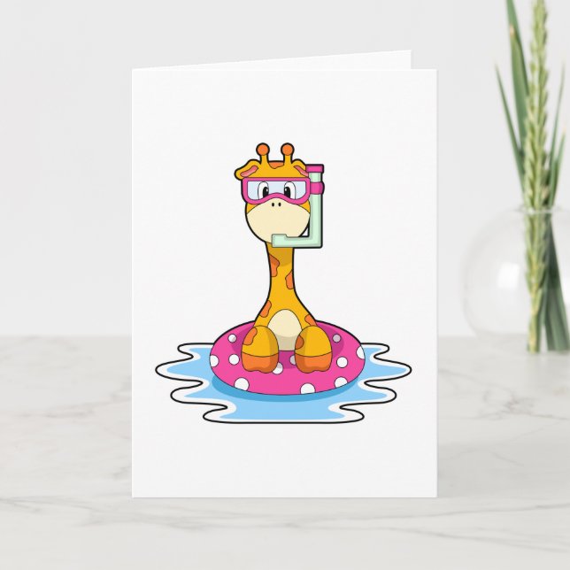 Carte Girafe à la natation avec tuba (Devant)