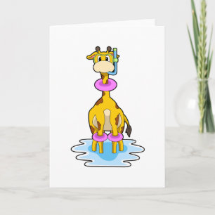 Carte Girafe à la piscine avec un bouée de natation