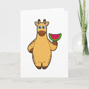 Carte Girafe à Manger avec de la pastèque