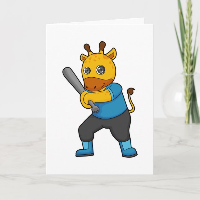 Carte Girafe au baseball avec une batte de baseball (Devant)
