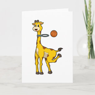 Carte Girafe au basket-ball avec cerceau de basket-ball