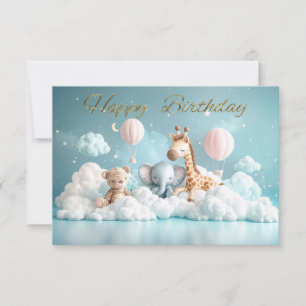 Carte Girafe bébé avec tous ses amis Joyeux Anniversaire