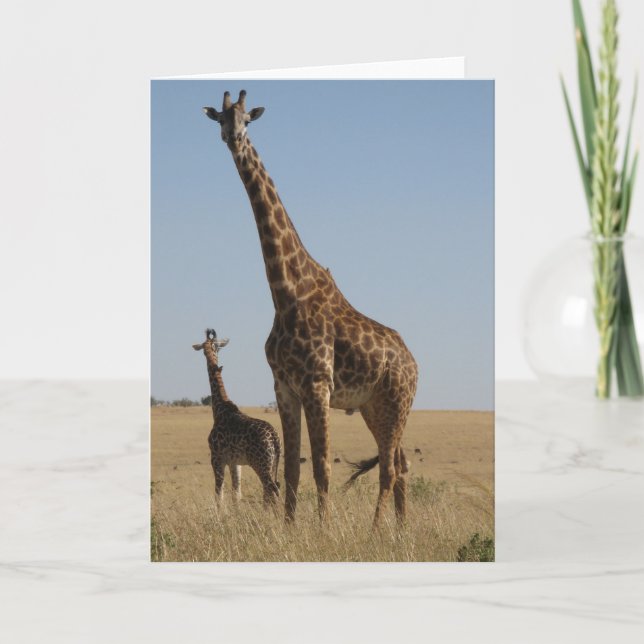 Carte Girafe d'adulte et de bébé (Devant)