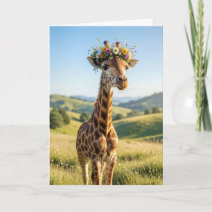 Carte Girafe d'anniversaire avec couronne florale