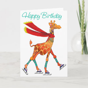 Carte Girafe de patinage avec Écharpe Anniversaire