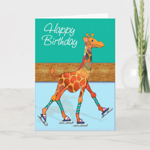 Carte Girafe de patinage sur glace à l'anniversaire de l