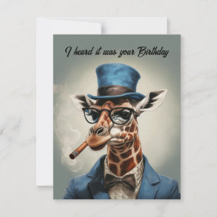 Carte Girafe en haut chapeau et veste Joyeux anniversair