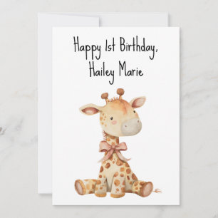 Carte Girafe en peluche personnalisée pour le premier an