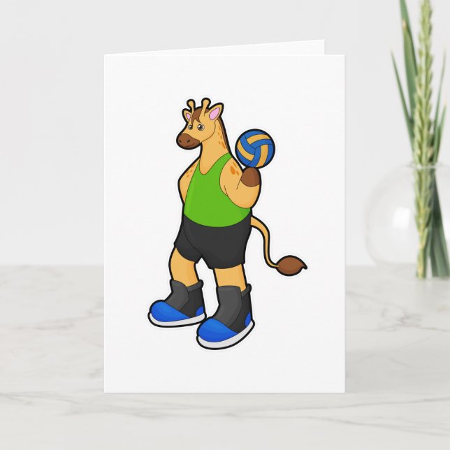 Carte Girafe en tant que joueur de volley-ball avec ball (Devant)