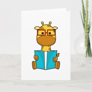 Carte Girafe en tant qu'étudiant avec lunettes et livre