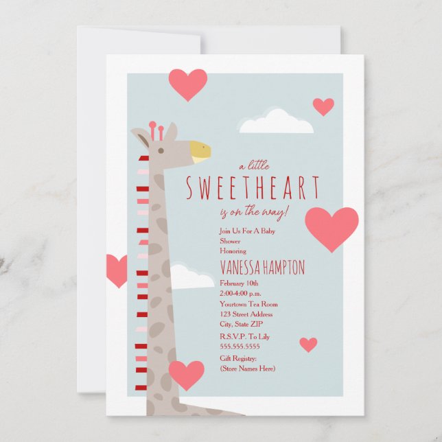 Carte Giraffe Coeurs Chérie Saint-Valentin Baby shower (Devant)