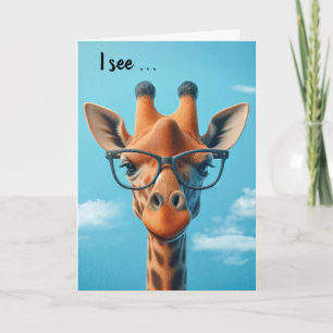 Carte Giraffe d'anniversaire portant des lunettes de vue