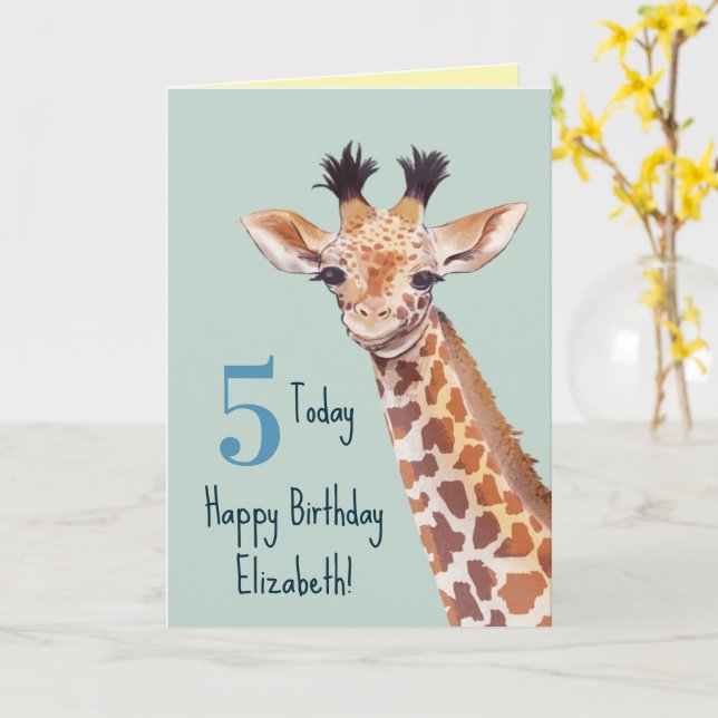 Carte Giraffe de bébé mignonne personnalisée Anniversair (Fleur jaune)