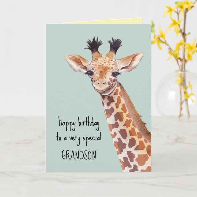 Carte Giraffe de bébé mignonne personnalisée Anniversair (Fleur jaune)