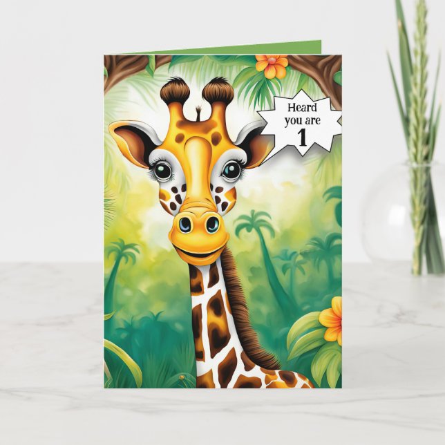 Carte Giraffe De Dessin Pour Premier Anniversaire (Devant)