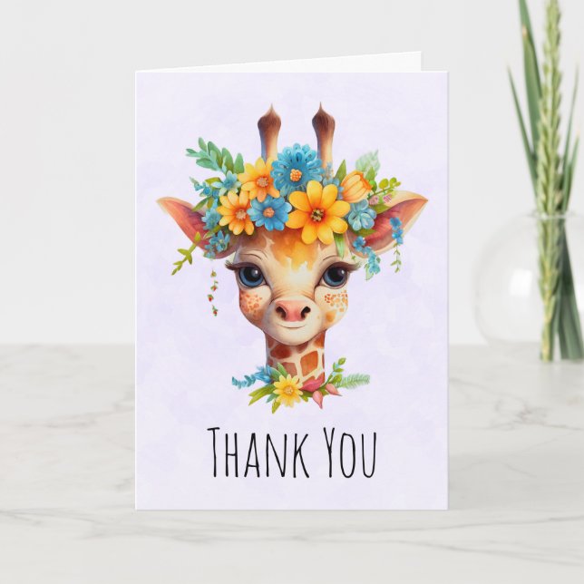 Carte Giraffe mignonne à couronne florale (Devant)
