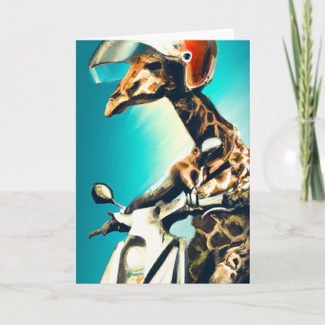 Carte Giraffe portant un casque sur moto Art moderne AI (Devant)