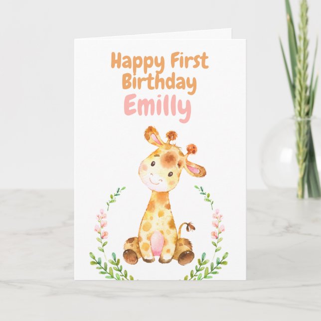 Carte Giraffe Safari Baby Happy 1er Birthday Card (Devant)