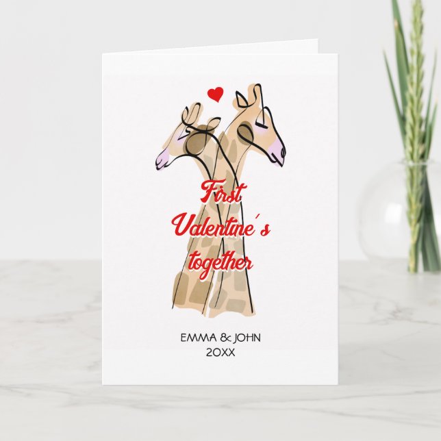 Carte Giraffes d´Aquarelle Première Saint Valentin (Devant)
