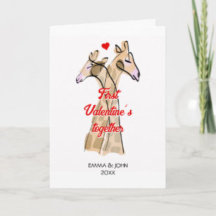 Carte Giraffes d´Aquarelle Première Saint Valentin