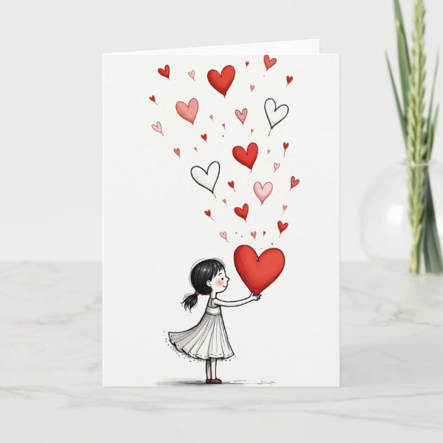 Carte Girl Gives Love Hearts Card (Devant)