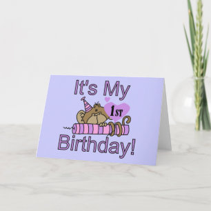 Carte Girl Monkey 1st Birthday Greeting Card