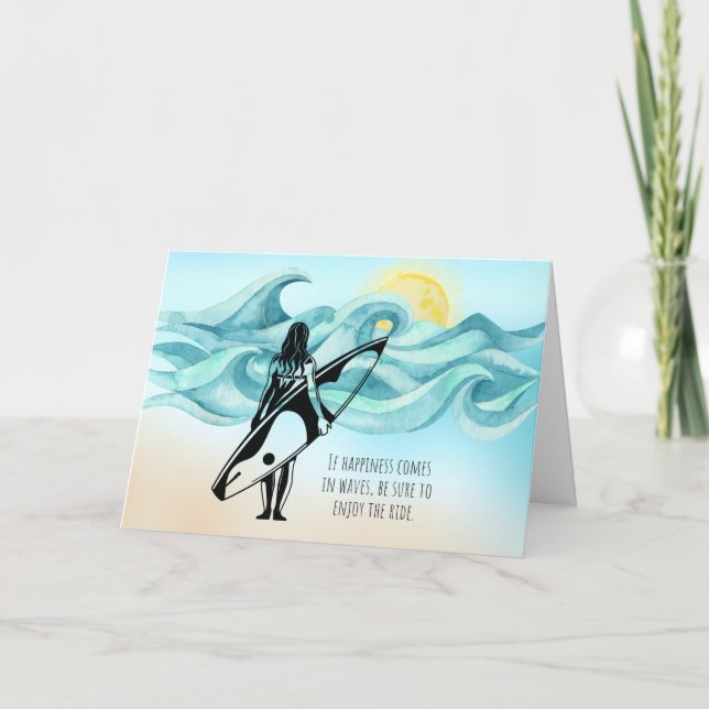 Carte Girl Surfer | Le bonheur vient dans les vagues Sal (Devant)