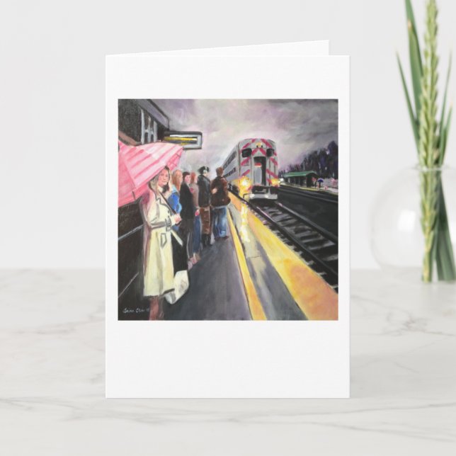 Carte "Girl with the Pink Umbrella/Caltrain" par Trina C (Devant)