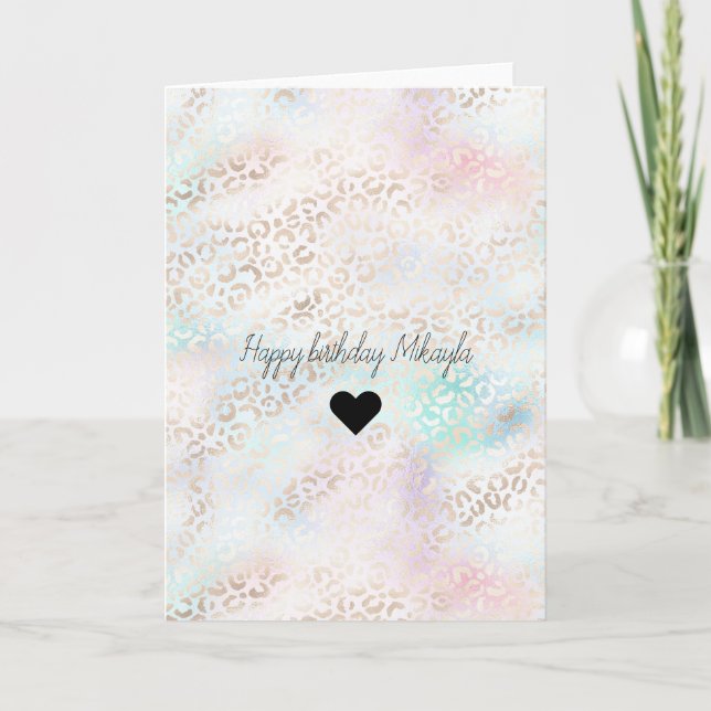 Carte Girly Aqua Blush Rose Gold Coeur Empreinte de léop (Devant)