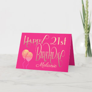 Carte Girly Happy 21e Anniversaire Nom Ornate Pink Gold