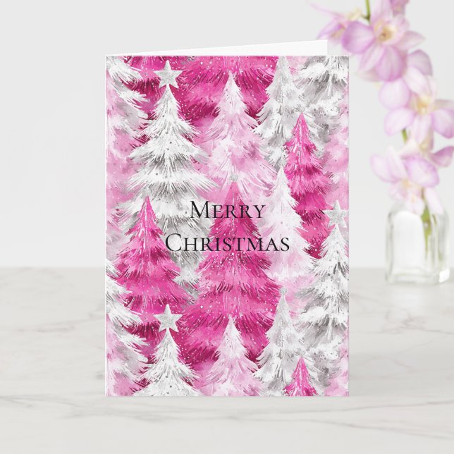 Carte Girly Pink Silver Glam Christmas Trees  (Orchidée)