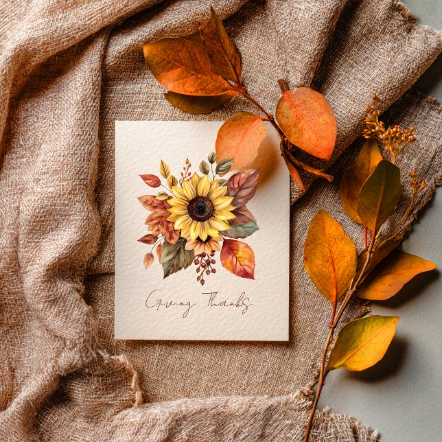 Carte Giving Thanks Sunflower & Leaves Card (Créateur téléchargé)